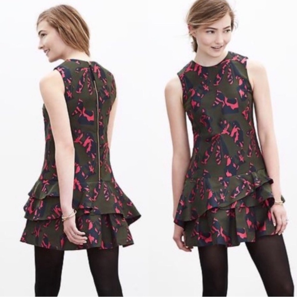 Banana Republic Pink and Green Ruffle Mini Dress